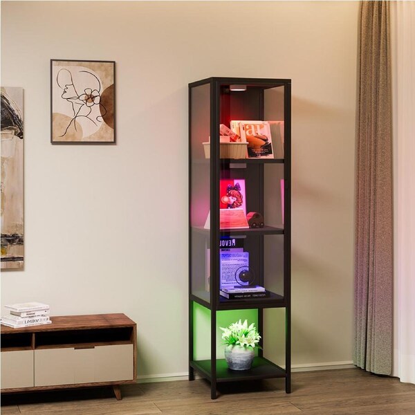 Stacked 160 x 35 x 42cm Tempered Glass Display Cabinet Collection Storage w/ RGB Lights