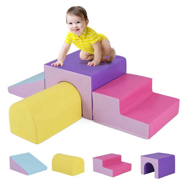 Costway 4PCS Soft Corner Climbing Sliding Blocks Climb Foam Play Set Indoor Activity Play Multi