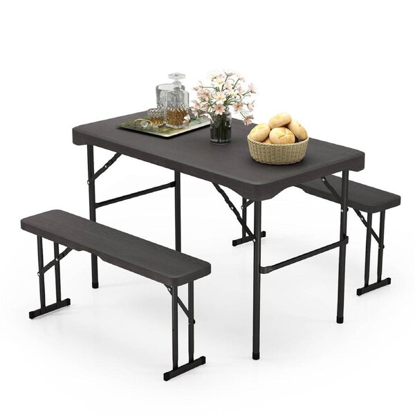 Costway 4-Person Patio Picnic Table & 2 Bench Set Outdoor Commercial Table Black