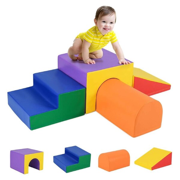 Costway 4PCS Soft Corner Climbing Sliding Blocks Climb Foam Block Play Set Indoor Activity Play Multi