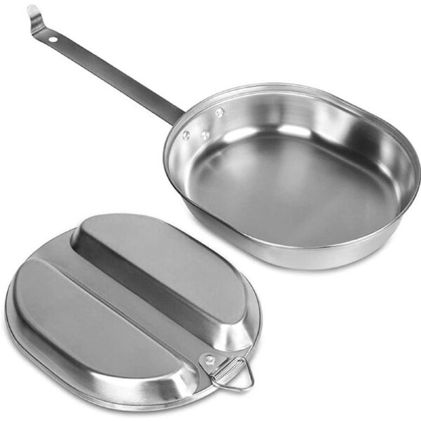 Portable Outdoor Stainless Steel Lunch Box Long Handle Oval Camping Cookware