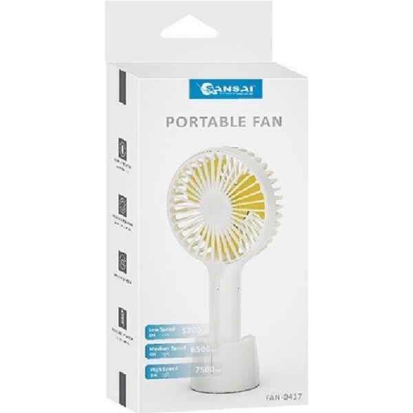 Sansai Portable USB Rechargeable 5V Travel Desk/Table Fan 22x10cm White