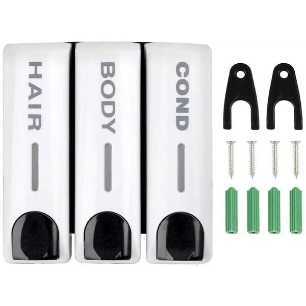 Bathroom Shower Soap Shampoo Gel Dispenser Pump Wall 1050ml White - 3x