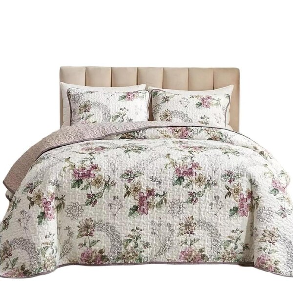 Floral Soft Bedspread Quilted Coverlet Patchwork Set Queen Size Bedding