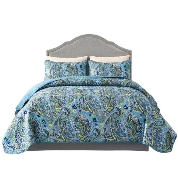 Patchwork Grid Soft Bedspread Set Quilted Coverlet Bedding Comforter