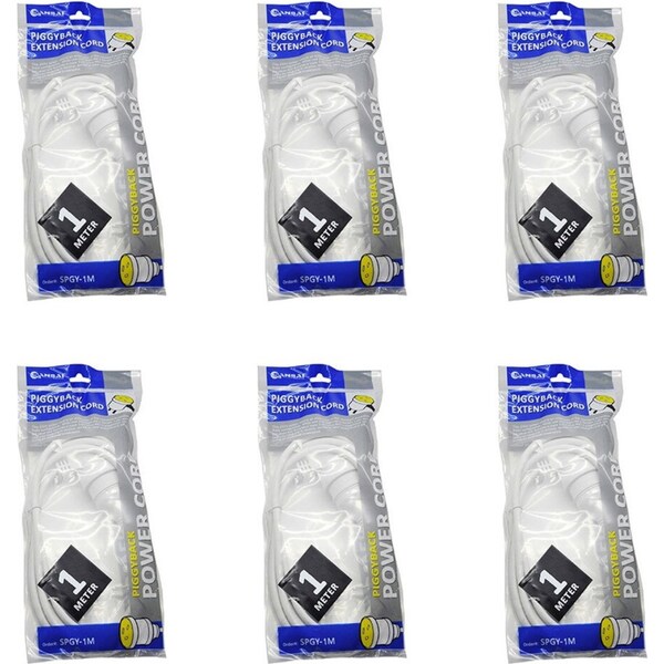 6x Sansai Piggy Back Indoor Extension Power Lead/Cord Plug/Socket Cable 1M White