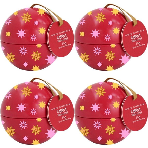 4x Arome Ambiance Christmas Cheer Bauble Scented Candle Home Decor Vanilla Spice