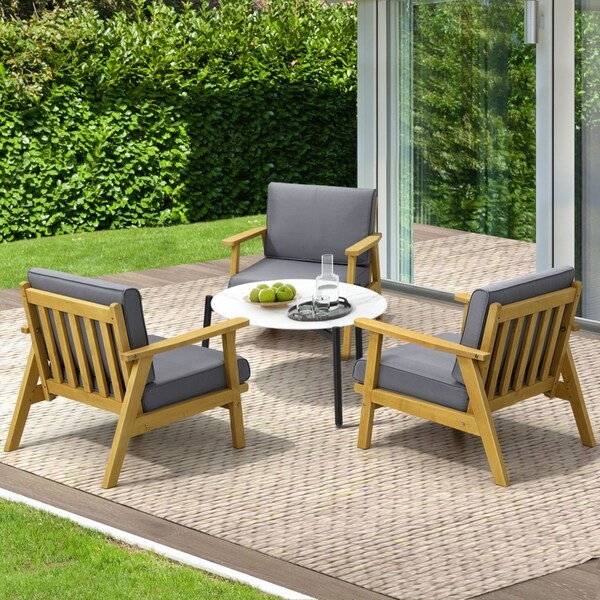 Livsip 4PCS Outdoor Lounge Set Patio Furniture White Coffee Side Table
