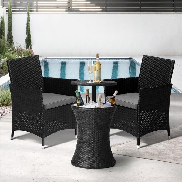 Livsip Outdoor Patio Set Ice Bucket Table Black Bistro Setting 3pcs