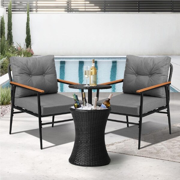Livsip Outdoor Furniture Lounge Setting Ice Bucket Black Table 2 Seater