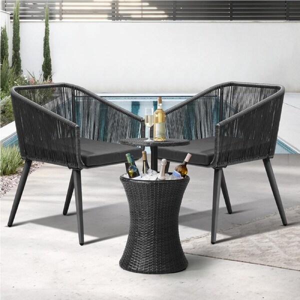 Livsip 3PCS Outdoor Furniture Lounge Setting Ice Bucket Black Adjustable Table