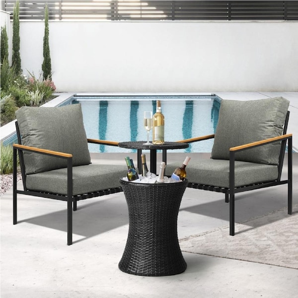 Livsip Outdoor Patio Set Ice Bucket Black Adjustable Table Sofa Setting 3pcs