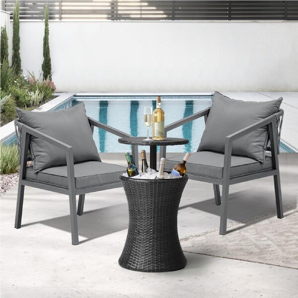 Livsip Outdoor Patio Furniture Set Ice Bucket Black Table Bistro Setting 3pcs