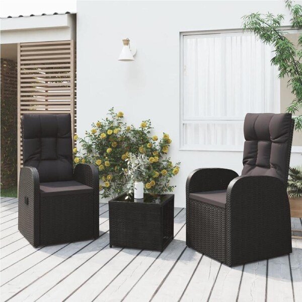 3 Piece Garden Lounge Set Black Poly Rattan&Steel vidaXL