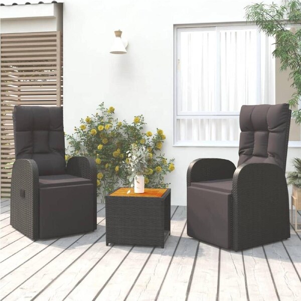 3 Piece Garden Lounge Set Black Poly Rattan&Solid Wood Acacia vidaXL