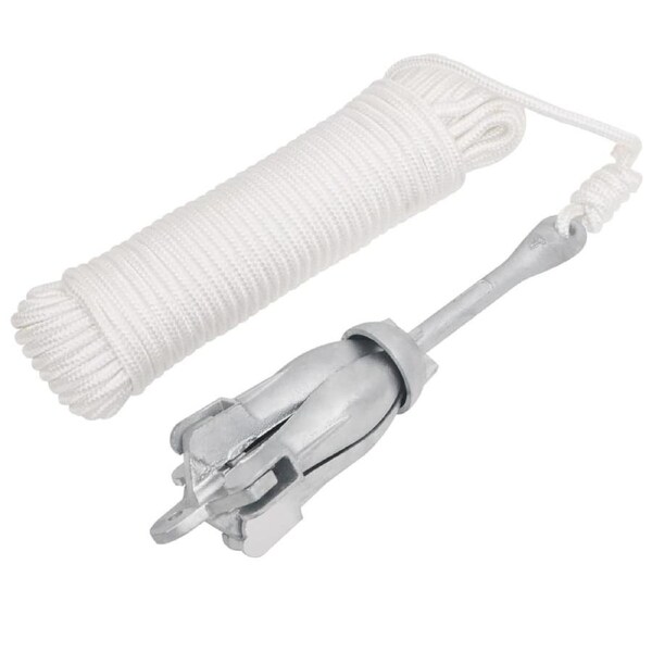 Folding Anchor with Rope Silver 3.2 kg Malleable Iron vidaXL