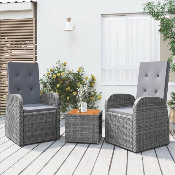 3 Piece Garden Lounge Set Grey Poly Rattan&Solid Wood Acacia vidaXL