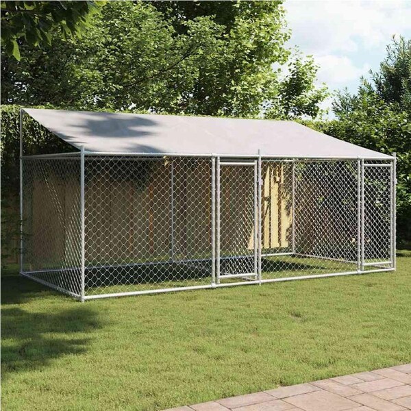 Dog Cage with Roof and Doors Grey 4x2x2 m Galvanised Steel vidaXL