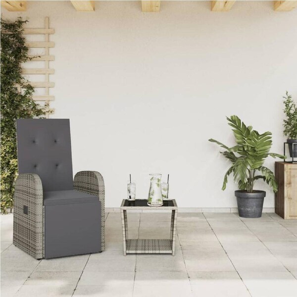 2 Piece Garden Dining Set with Cushions Grey Poly Rattan vidaXL