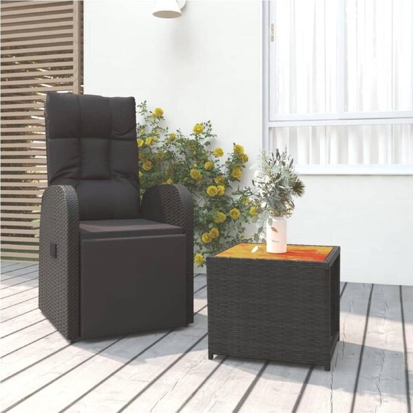 2 Piece Garden Lounge Set Black Poly Rattan&Solid Wood Acacia vidaXL