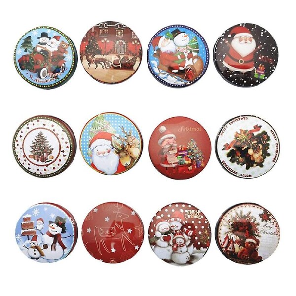 12 Pcs Containers Lids Christmas Tin Containers Christmas Tea Tins Christmas Candy Tins Christmas Gift Tins Christmas Tins-4.8X4.8CM