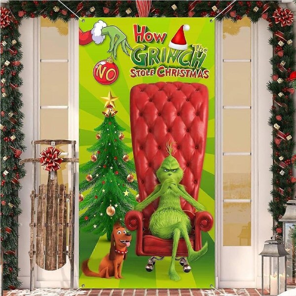 Christmas Door Cover Decorations ,Grinch Christmas Decorations The Grinch Door Cover Green Backdrop Funny Xmas Hanging Banners Supplies