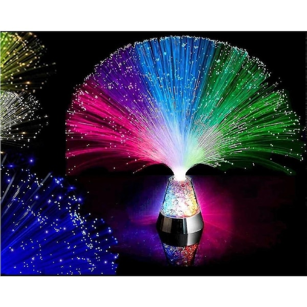 JOYBUY Led Fiber Optic Lamp, Led Colourful Changing Fibre Optic Fountain Night Light With Crystals Base, Multicolor Atmosphere Bedside Light