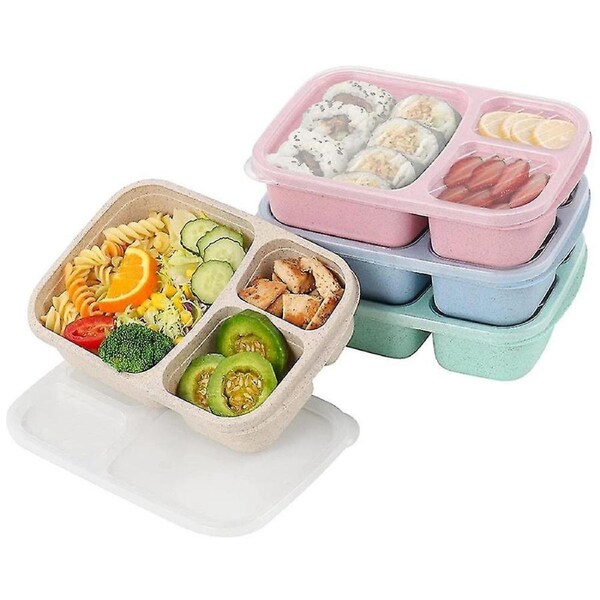 4 Pack Bento Lunch Box,3-compartment Meal Prep Containers,lunch Box For Kids,reusable Food Storage