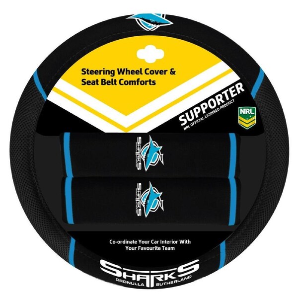 Sperling CRONULLA SHARKS Official NRL Steering Wheel Cover and Seat Belt Cover Set