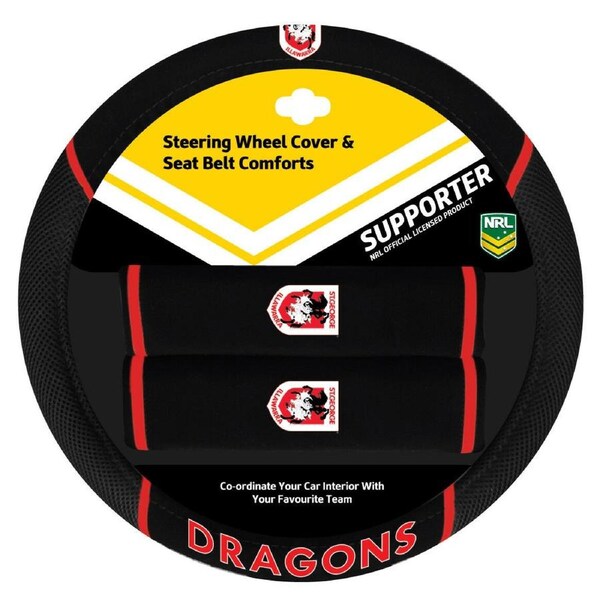Sperling ST GEORGE DRAGONS Official NRL Steering Wheel Cover and Seat Belt Cover Set