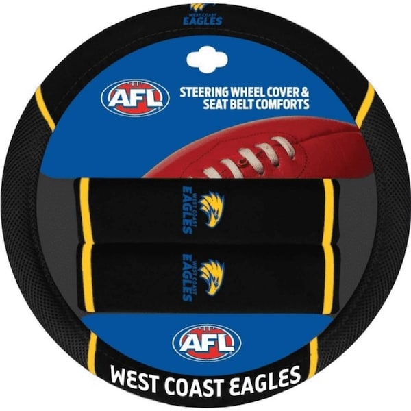 Sperling WEST COAST EAGLES Official AFL Steering Wheel Cover and Seat Belt Cover Set