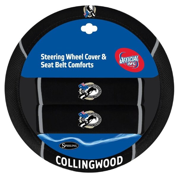 Sperling COLLINGWOOD MAGPIES Official AFL Steering Wheel Cover and Seat Belt Cover Set