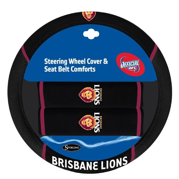 Sperling BRISBANE LIONS Official AFL Steering Wheel Cover and Seat Belt Cover Set