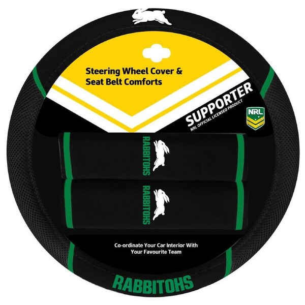 Sperling SOUTH SYDNEY RABBITOHS Official NRL Steering Wheel Cover and Seat Belt Cover Set