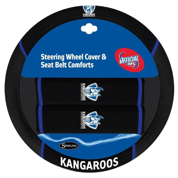 Sperling NORTH MELBOURNE KANGAROOS Official AFL Steering Wheel Cover and Belt Cover Set