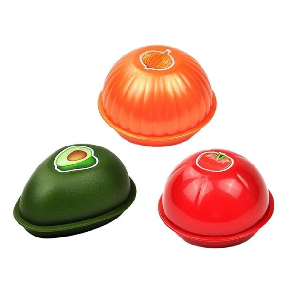 3X Plastic Fruit Vegetable Storage Container Avocado Tomato Lemon Onion Box and Lid
