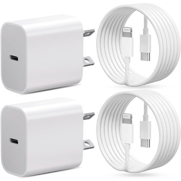 Fast Charger 20W USB-C PD Wall Charger with 2m Cable Compatible with iPhone 14/13/12/11 Pro Max/ iPad AirPods (2 Sets)