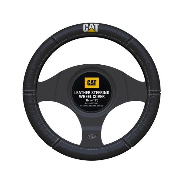 Genuine Caterpillar 15'' Car Leather Steering Wheel Cover Black 38cm