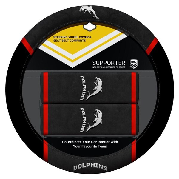 Sperling Redcliffe Dolphins Official NRL Steering Wheel Cover and Seat Belt Cover Set