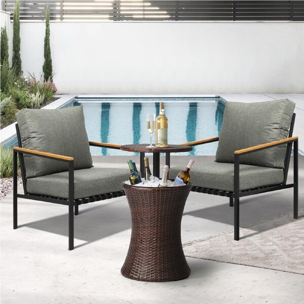 Livsip Outdoor Patio Set Ice Bucket Brown Adjustable Table Sofa Setting 3pcs