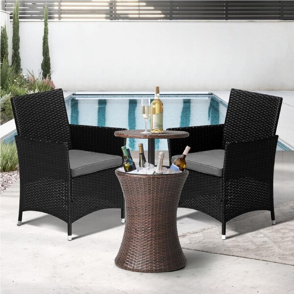 Livsip Outdoor Patio Set Ice Bucket Table Brown Bistro Setting 3pcs