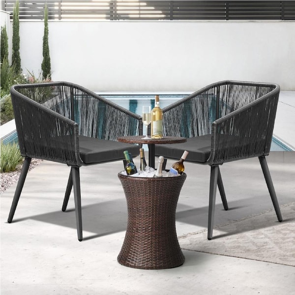 Livsip 3PCS Outdoor Furniture Lounge Setting Ice Bucket Brown Adjustable Table