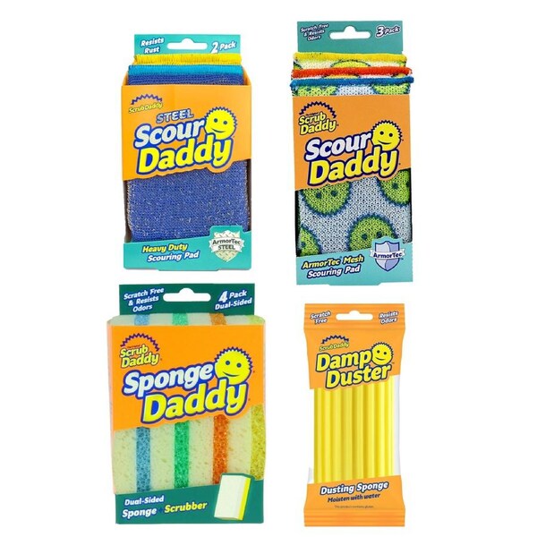 Scrub Daddy Scour Daddy 3 Pack + Scour Daddy Steel 2 Pack + Sponge Daddy 4 Pack + Damp Duster Bundle