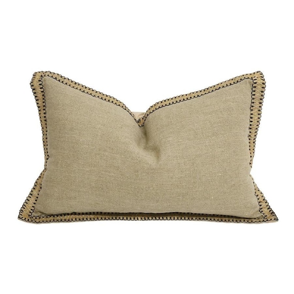 Natural Rectangular Artisan Linen & Jute Cushion With Microfiber Fill 60x40CM