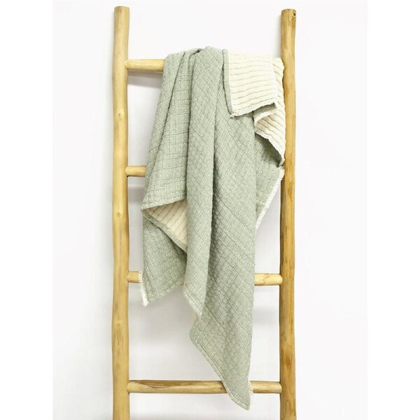 Manly Kantha Sage ribbed Throw Blanket