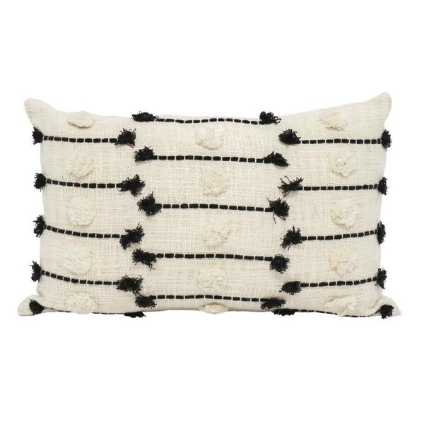Casabianca Rectangular Embroidered Cushion Natural & Black 35X55CM