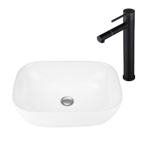 ACA 46x32CM Bathroom Ceramic Basin With Black Tap Counter Top Wash Basin Set