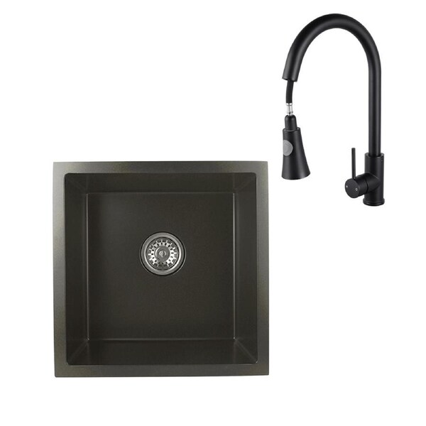 ACA 44x44CM Kitchen Sink With Pull Out Tap Stainless Steel Under/Topmount Grey Black Sink Set