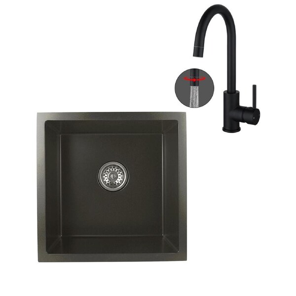 ACA 44x44CM Kitchen Sink With 2 Modes Tap Stainless Steel Under/Topmount Grey Black Sink Set