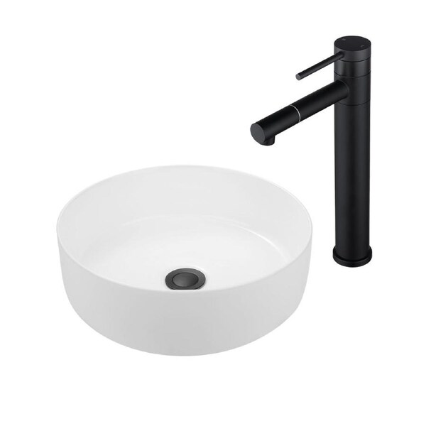 ACA 35x35CM Bathroom Ceramic Basin With Black Tap Counter Top Wash Basin Set